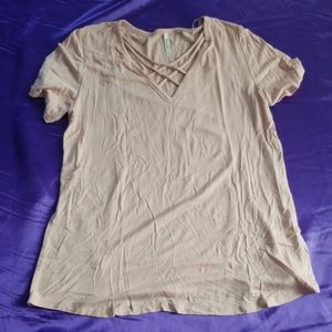 Pink V-neck Cross Top